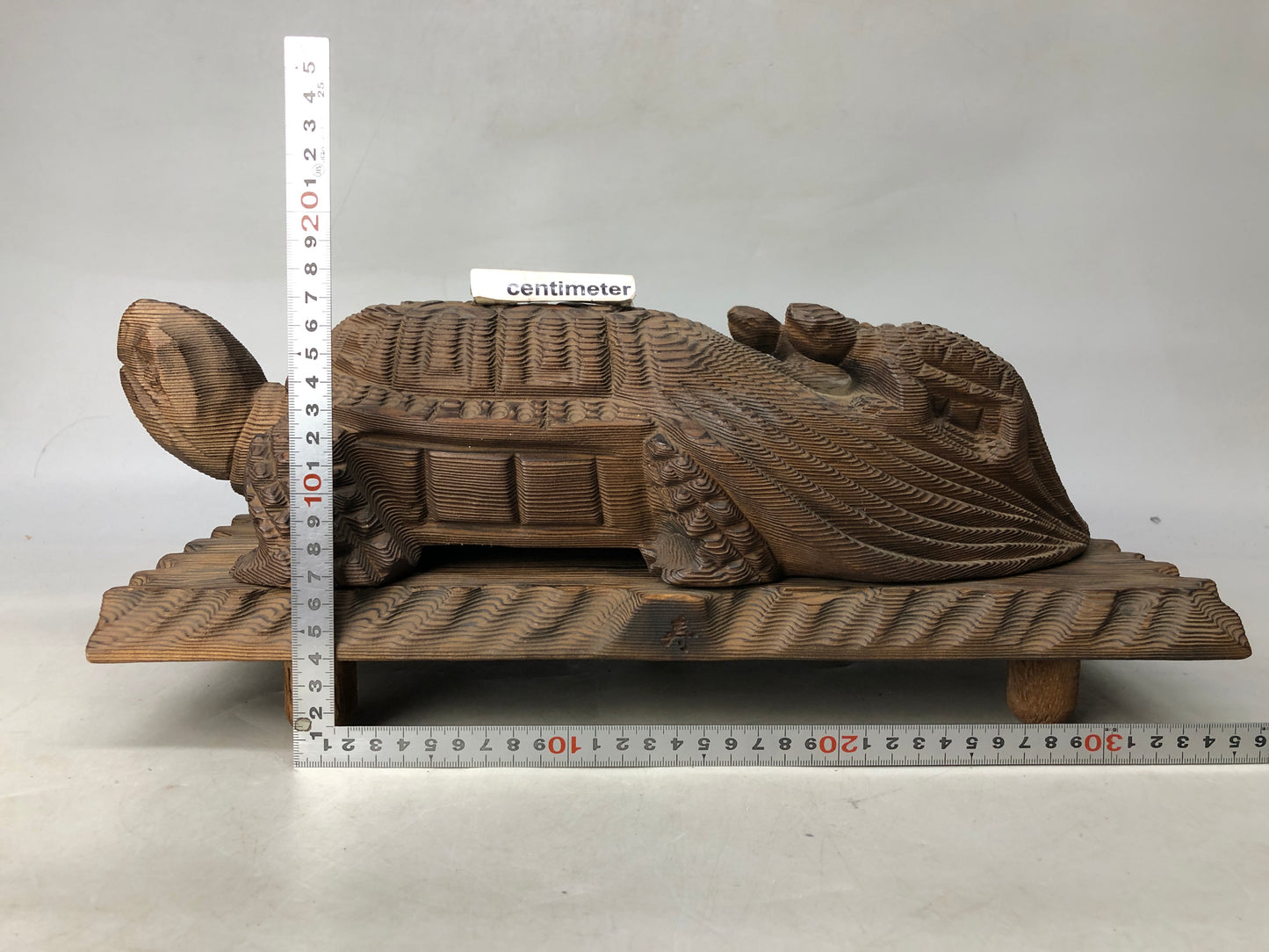 Y8022 OKIMONO wood carving Turtle figure figurine stand Japan antique interior