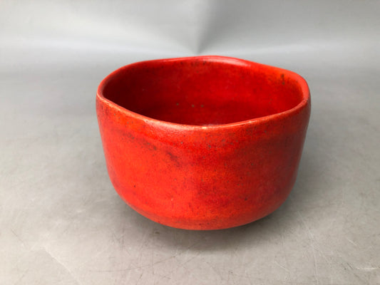 Y8040 CHAWAN Raku-ware red bowl signed Japan antique tea ceremony pottery cup