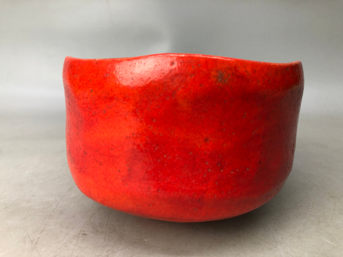 Y8040 CHAWAN Raku-ware red bowl signed Japan antique tea ceremony pottery cup