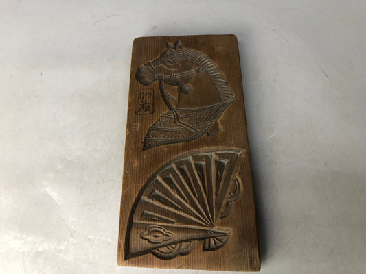 Y8043 KASHIGATA double-sided signed Japan antique Wooden Pastry Mold wagashi