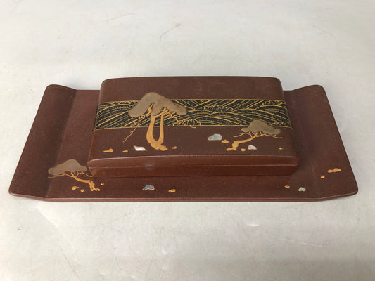 Y8047 BOX Makie trinkets accessory case stand lacquered Japan antique container