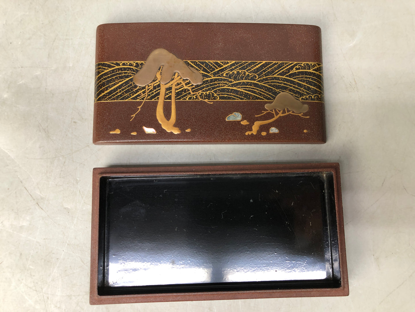 Y8047 BOX Makie trinkets accessory case stand lacquered Japan antique container