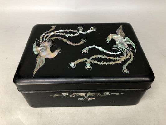 Y8052 BOX Raden mother-of-pearl work Rectangular case phoenix Japan antique