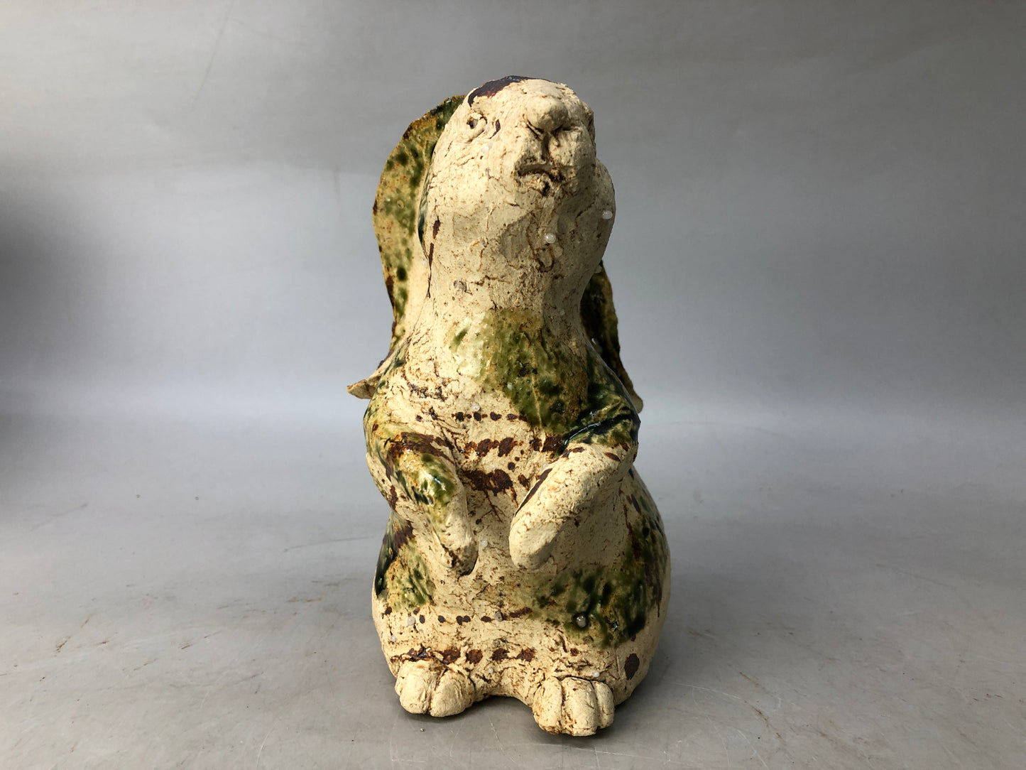 Y8066 OKIMONO Oribe-ware Rabbit figurine signed box Japan antique interior