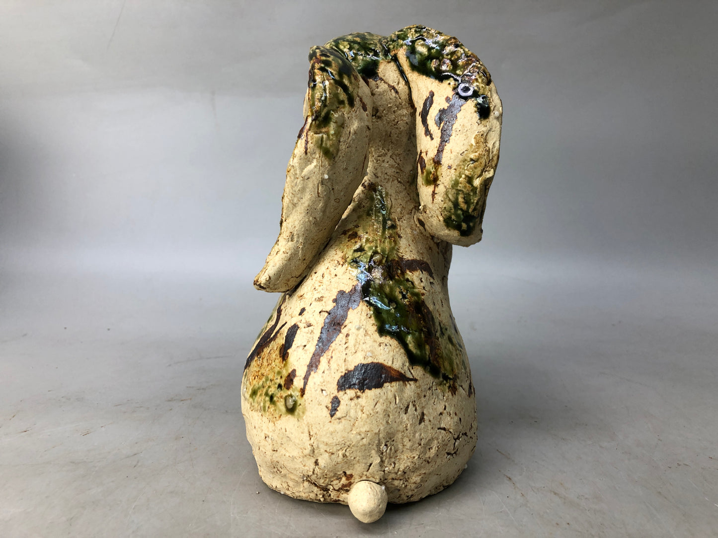 Y8066 OKIMONO Oribe-ware Rabbit figurine signed box Japan antique interior