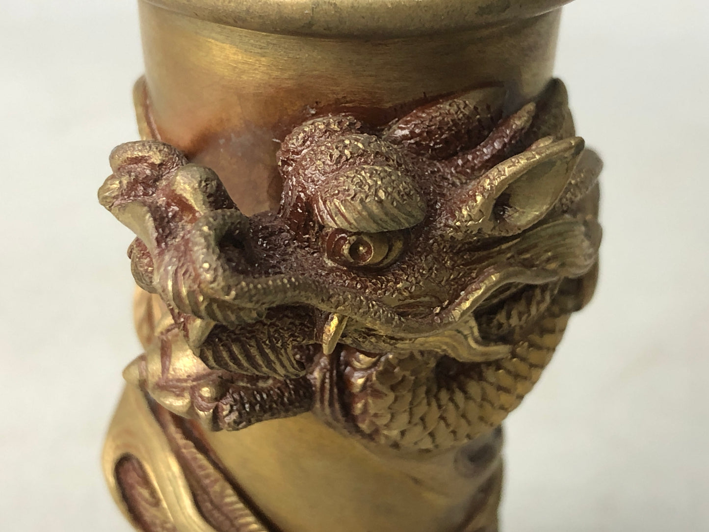 Y8076 FLOWER VASE Dragon copper signed Buddhism Japan ikebana floral arrangement