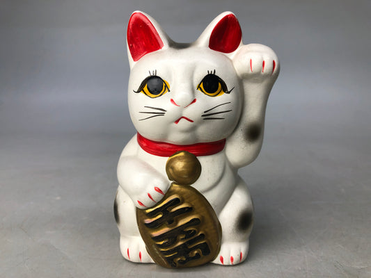 Y8099 OKIMONO Ceramic Lucky white cat figurine Japan antique interior figure