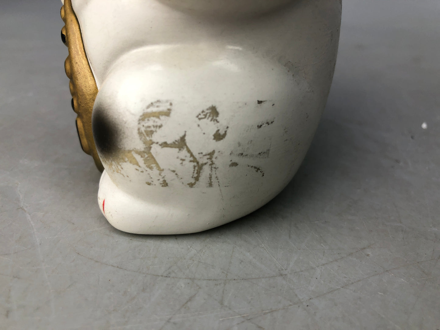 Y8099 OKIMONO Ceramic Lucky white cat figurine Japan antique interior figure