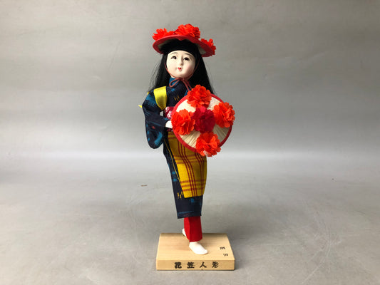 Y8114 NINGYO Japanese doll girl Hanagasa flower hat Japan antique interior decor