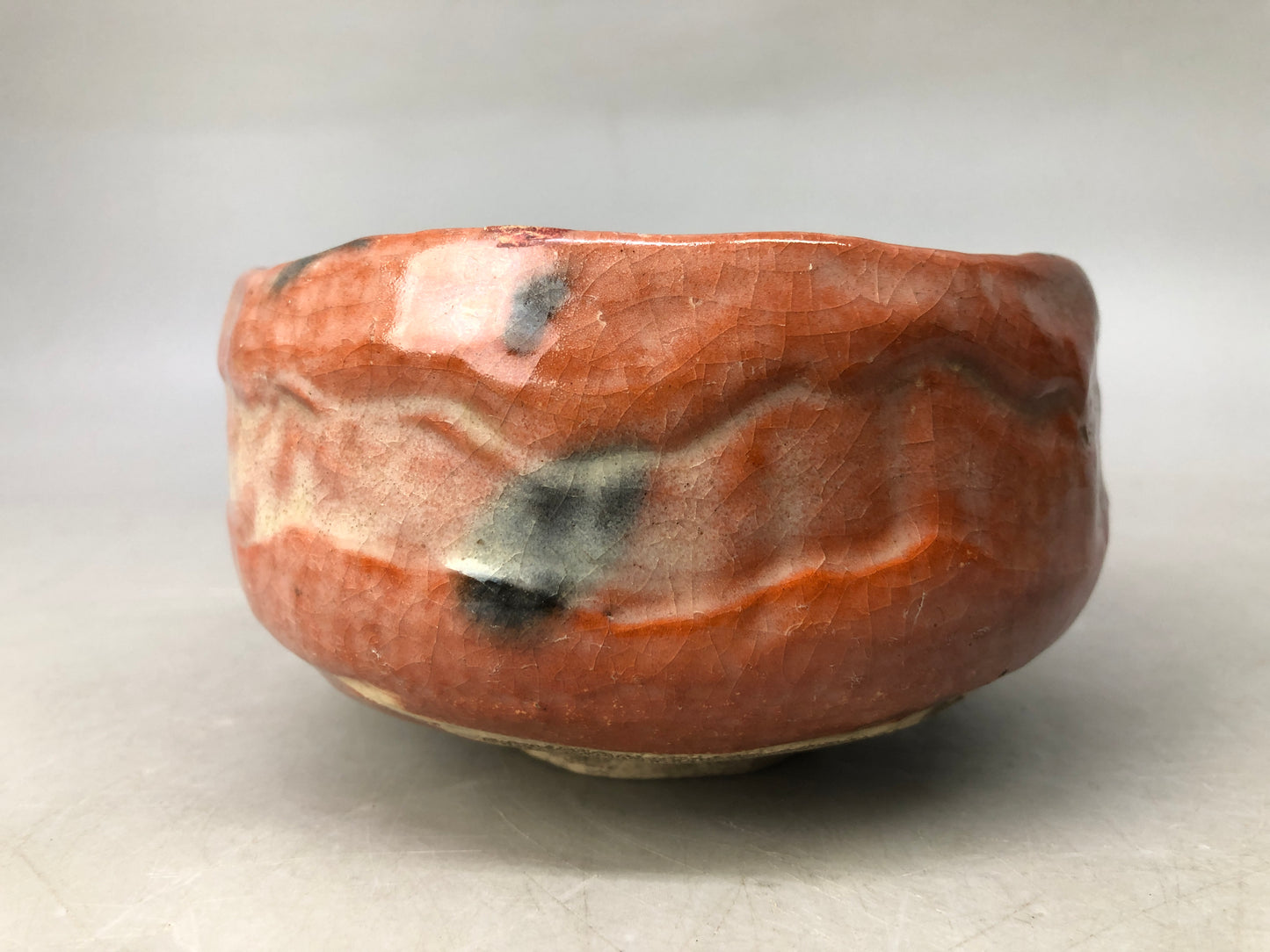 Y8120 CHAWAN Raku-ware red bowl signed box Japan antique tea ceremony pottery