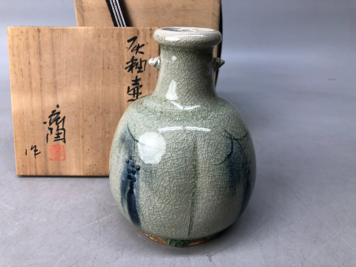 Y8150 VASE Seto-ware signed box Japan antique interior decor pot jar container