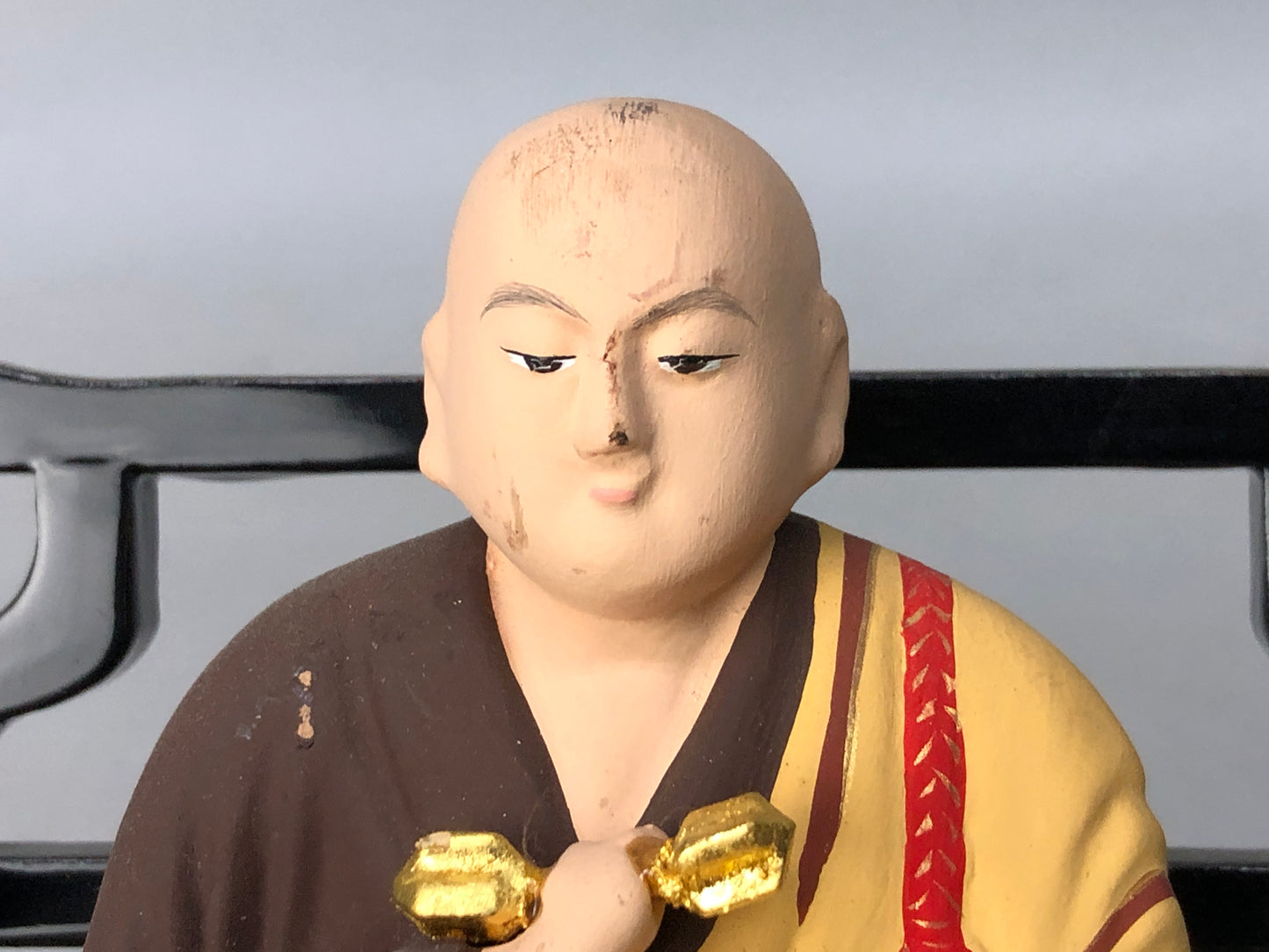 Y8157 STATUE colored seated Buddha figurine Buddhism Japan antique interior