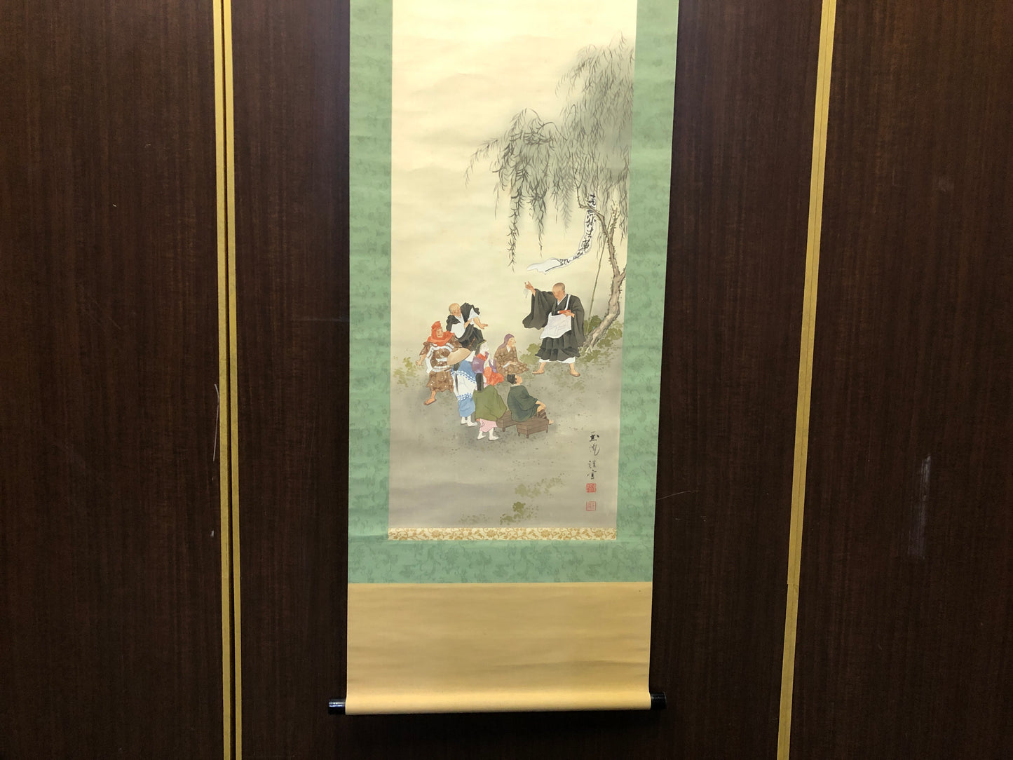 Y8176 KAKEJIKU Saint Nichiren signed box Japan antique hanging scroll art decor