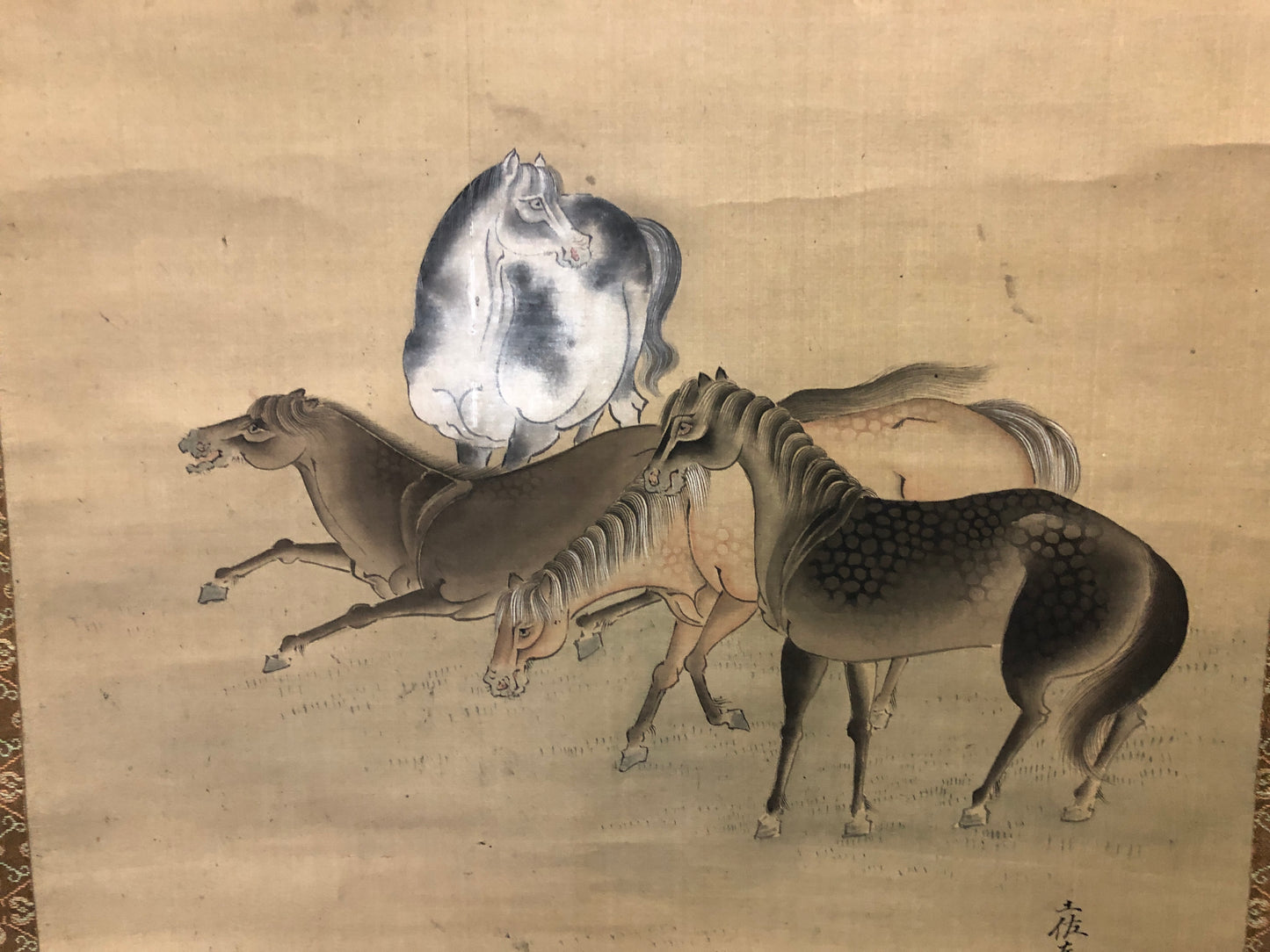 Y8179 KAKEJIKU Tosa Mitsuoki horse signed box Japan antique hanging scroll decor