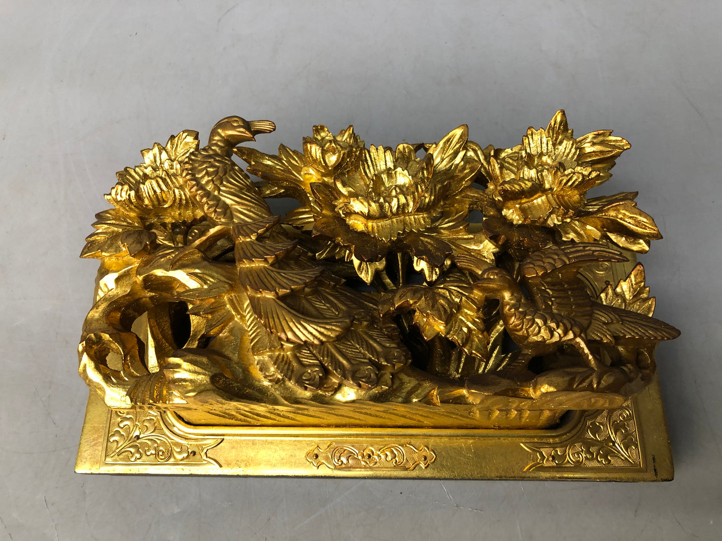 Y8182 Buddhist Altar wood carving gold leaf small Ranma transom Japan antique