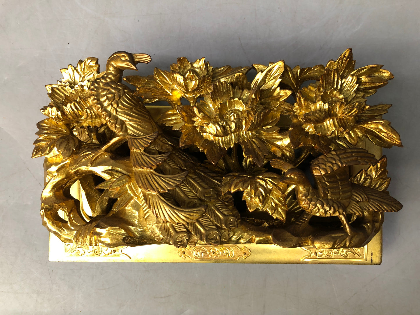 Y8182 Buddhist Altar wood carving gold leaf small Ranma transom Japan antique