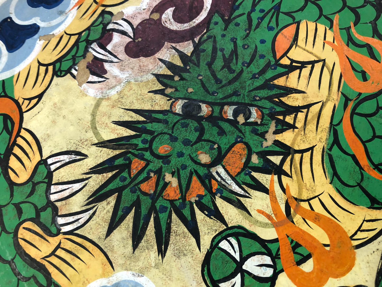 Y8186 TAIKO Drum dragon color picture Japan antique music musical instrument