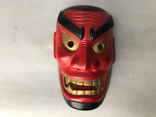 Y8202 NOH MASK wood carving red face Japan antique dance drama traditional omen