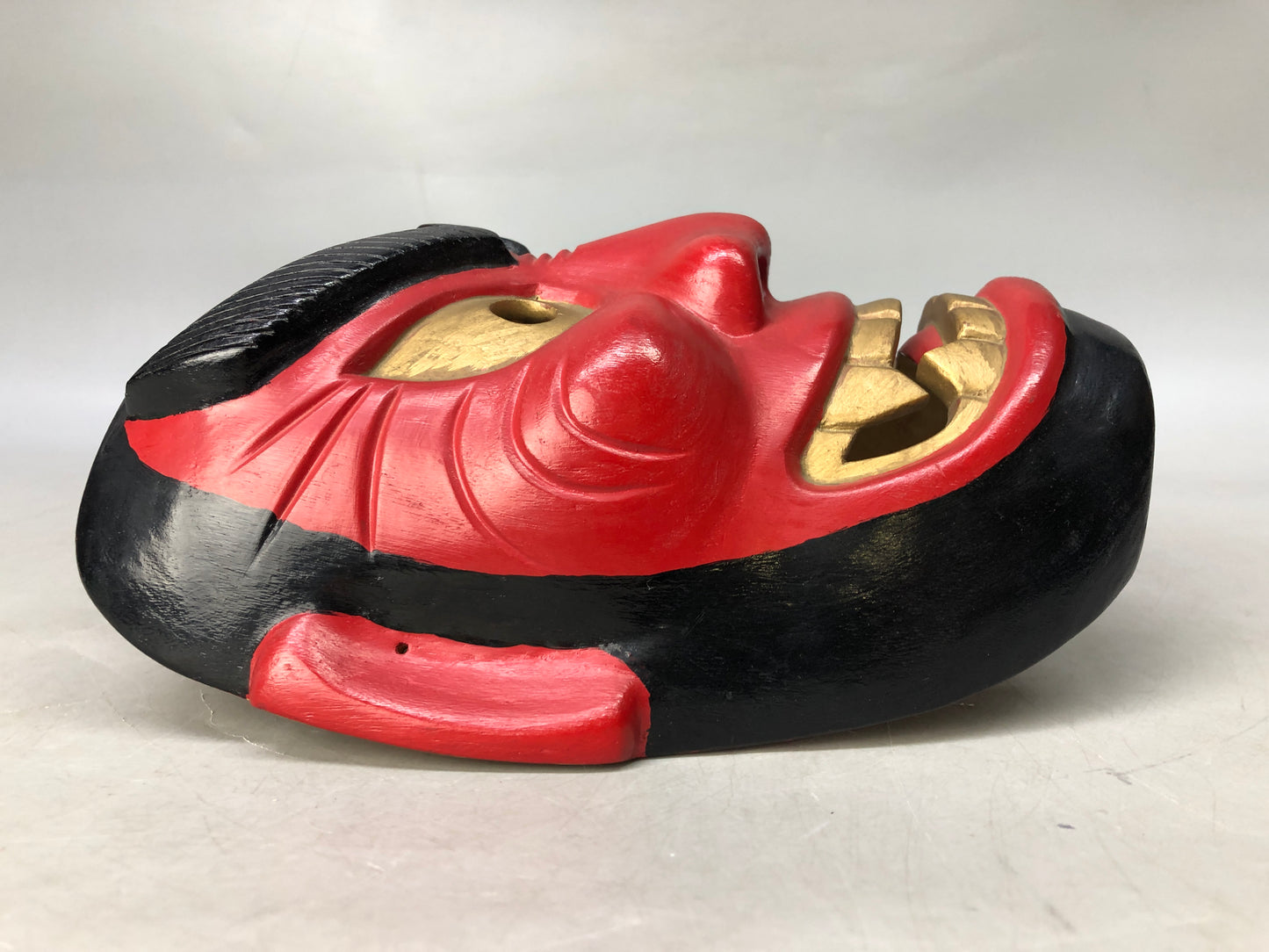 Y8202 NOH MASK wood carving red face Japan antique dance drama traditional omen