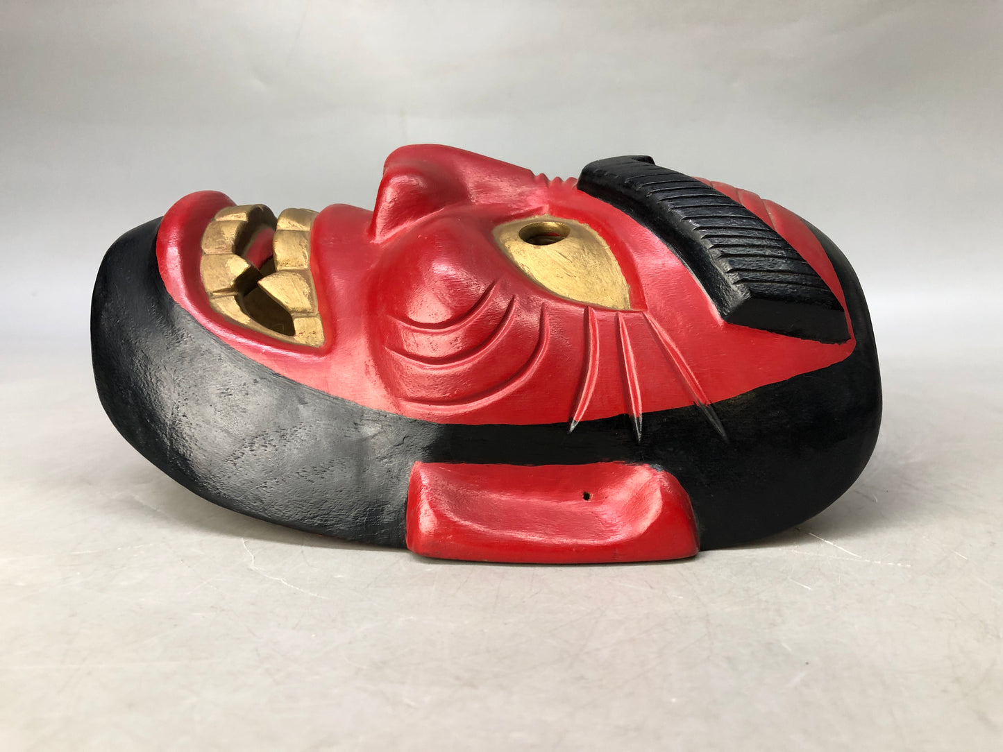 Y8202 NOH MASK wood carving red face Japan antique dance drama traditional omen