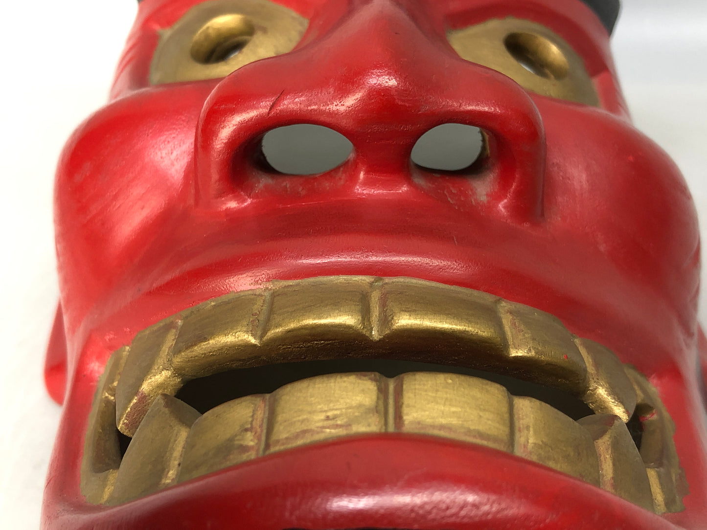 Y8202 NOH MASK wood carving red face Japan antique dance drama traditional omen