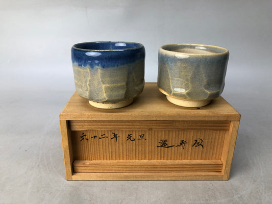 Y8208 YUNOMI Seto-ware cup set of 2 signed box Japan antique tea ceremony teacup