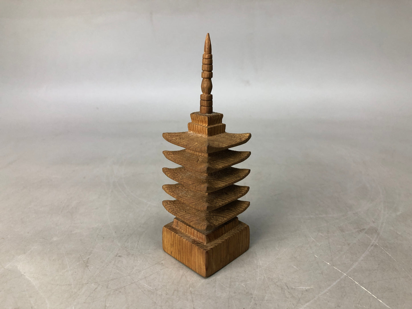 Y8211 OKIMONO small wooden Five-storied pagoda figurine Japan antique interior