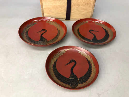 Y8214 CHAWAN Crane Makie sake cup set of 3 Japan antique tableware kitchen