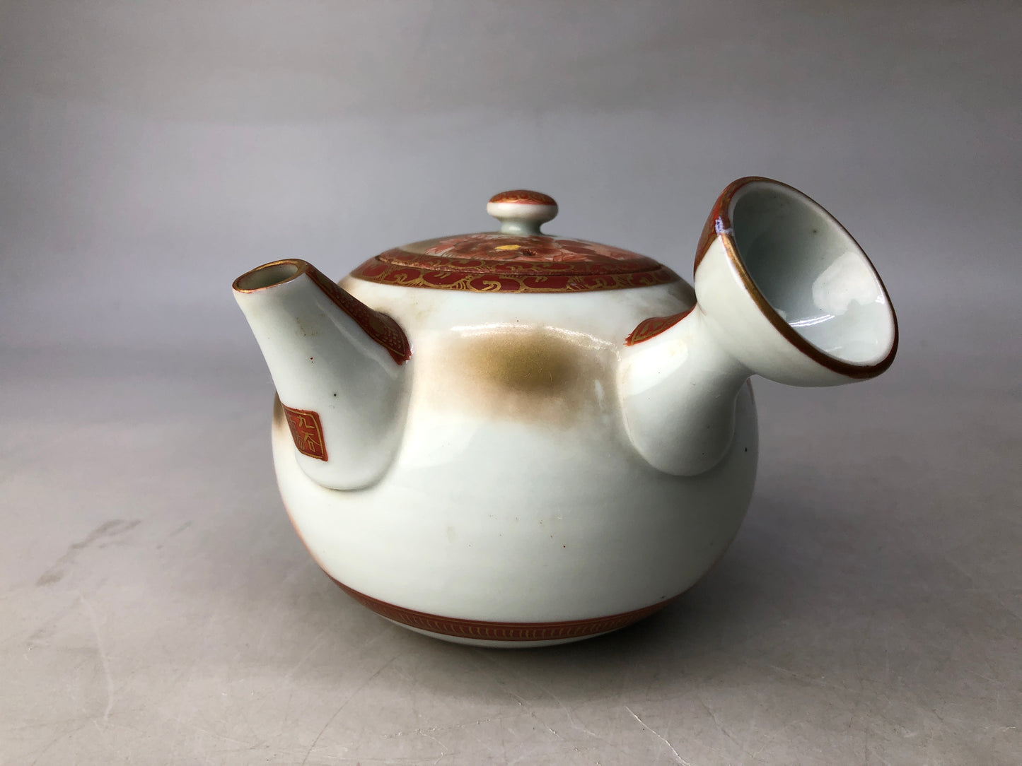 Y8238 KYUSU Kutani-ware color picture signed Japan Tea Ceremony antique teapot