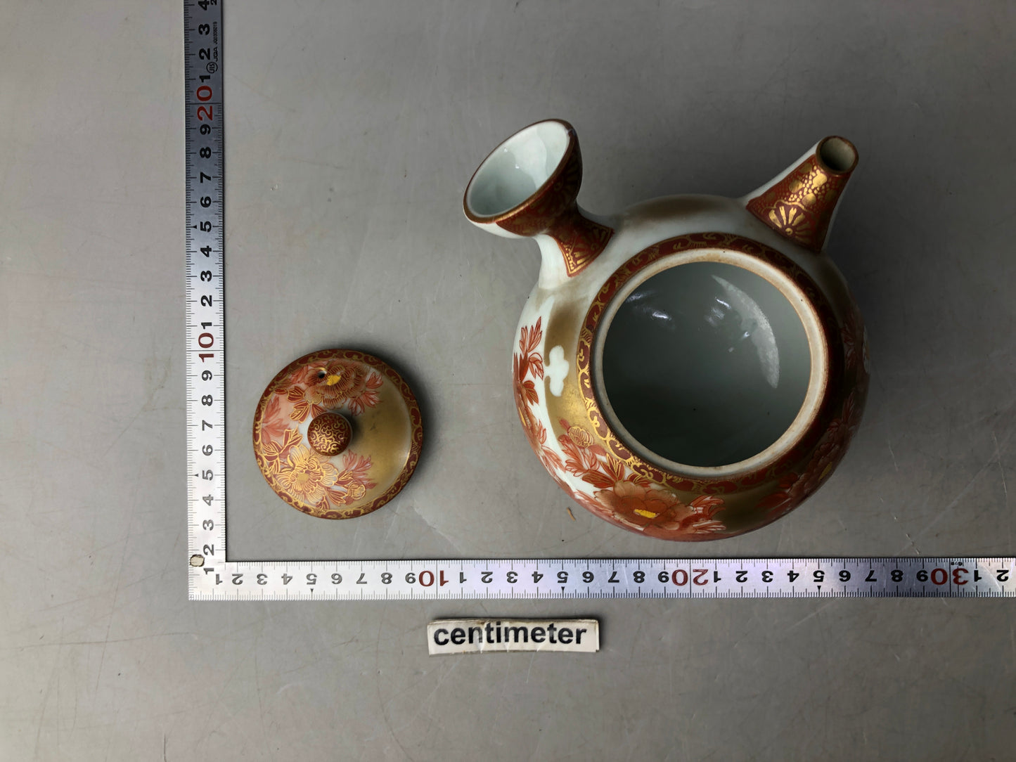 Y8238 KYUSU Kutani-ware color picture signed Japan Tea Ceremony antique teapot