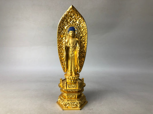 Y8241 STATUE Buddhist figure wood carving gold leaf Buddhism art Japan antique