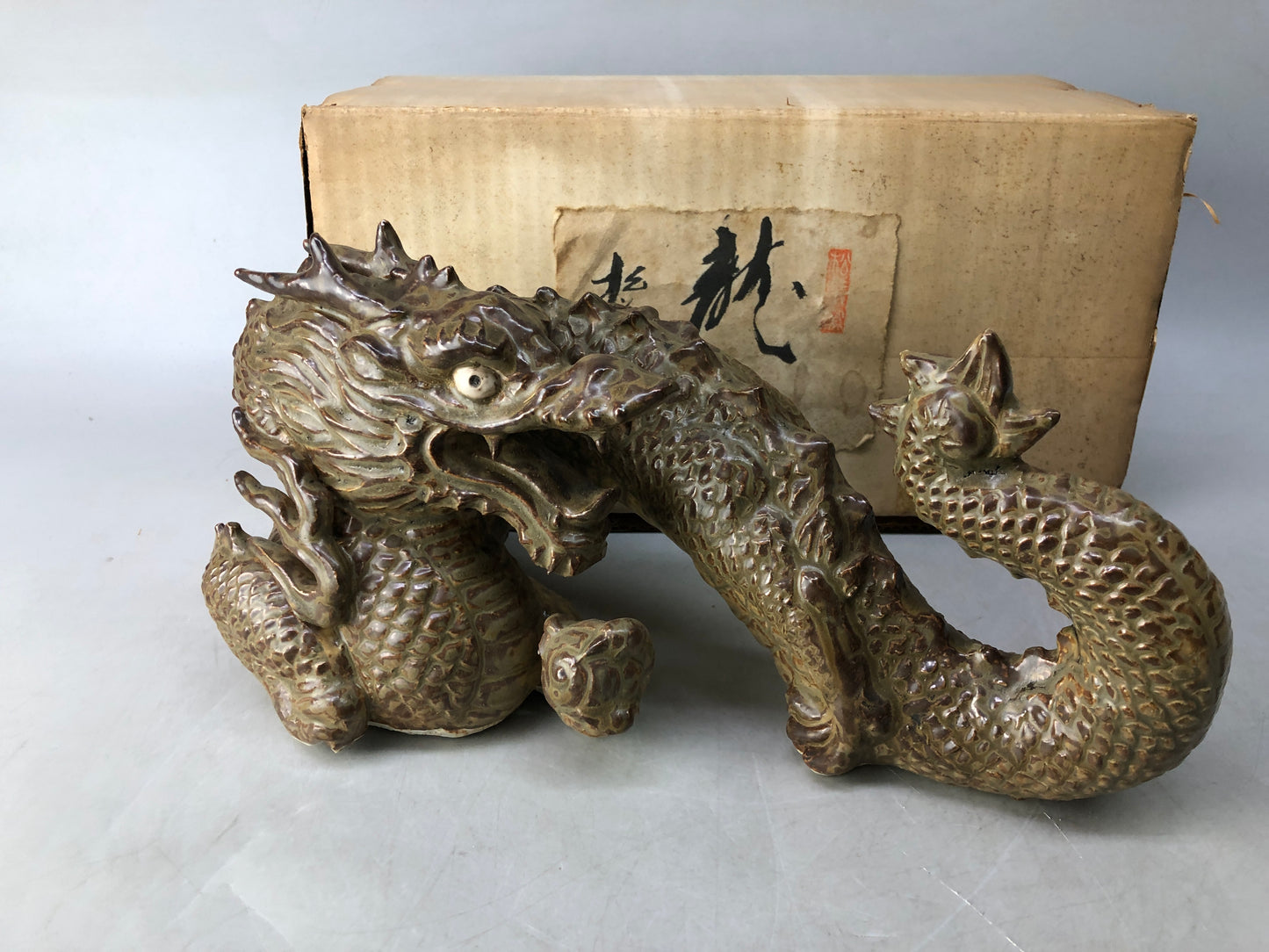 Y8271 OKIMONO Seto-ware Dragon figurine figure Japan antique interior ornament