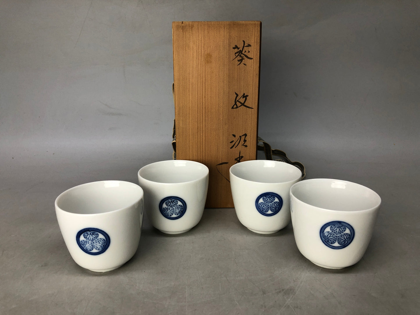 Y8275 YUNOMI Seto-ware cup set of 4 signed box Japan antique tea ceremony Sencha