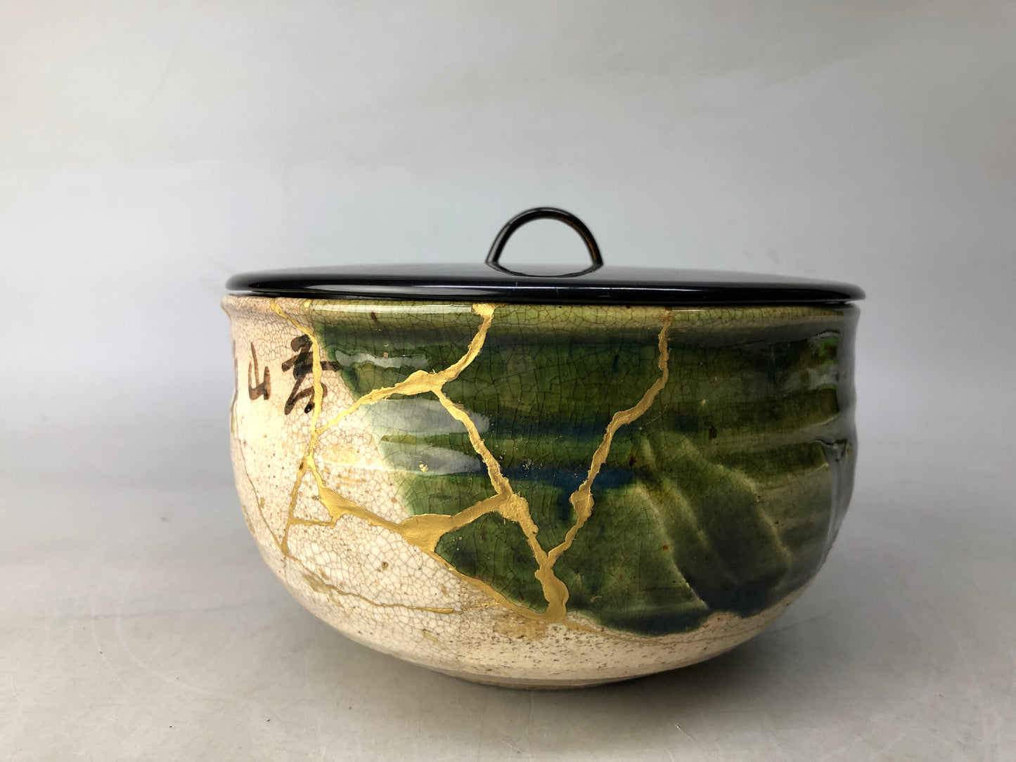 Y8280 MIZUSASHI Oribe-ware water pot jar kintsugi box Japan antique Tea Ceremony