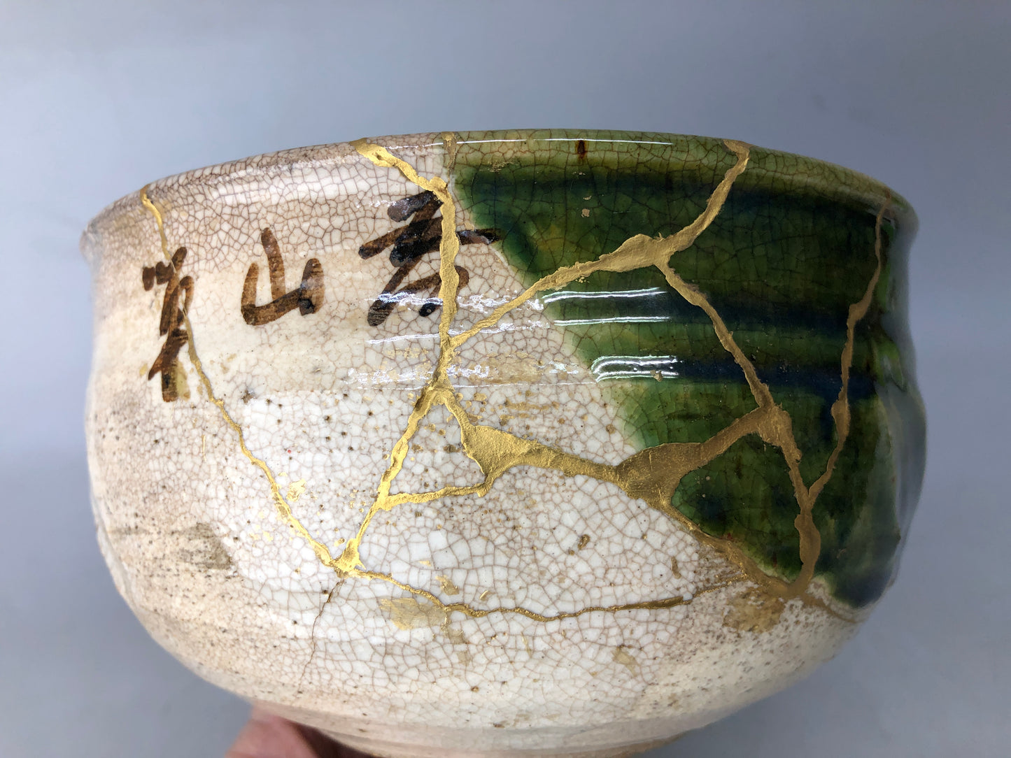 Y8280 MIZUSASHI Oribe-ware water pot jar kintsugi box Japan antique Tea Ceremony