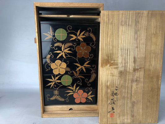 Y8282 BOX Makie 5-tiered case multi-tiered container signed Japan antique