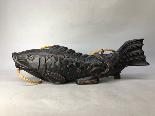 Y8296 OKIMONO Jizai wood carving Koi fish string Japan antique interior figure