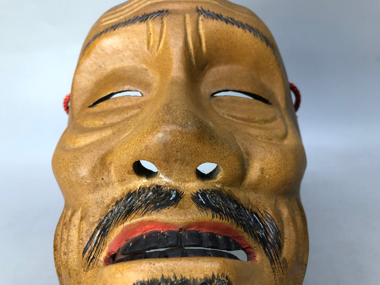 Y8298 NOH MASK wood carving Kagekiyo signed Japan antique dance drama omen men