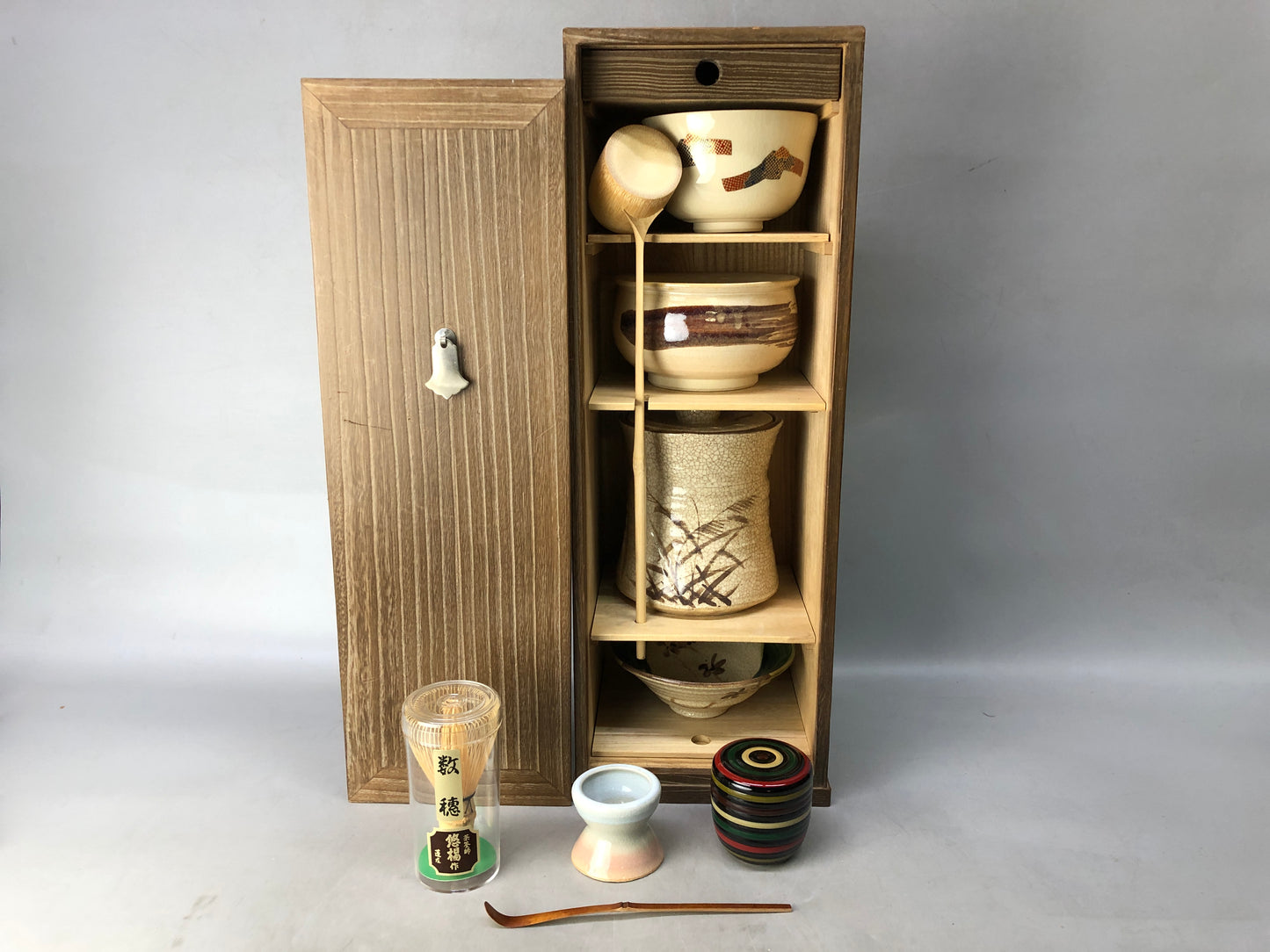 Y8301 CHAWAN Tea ceremony utensils set vertical box Natsume Japan antique