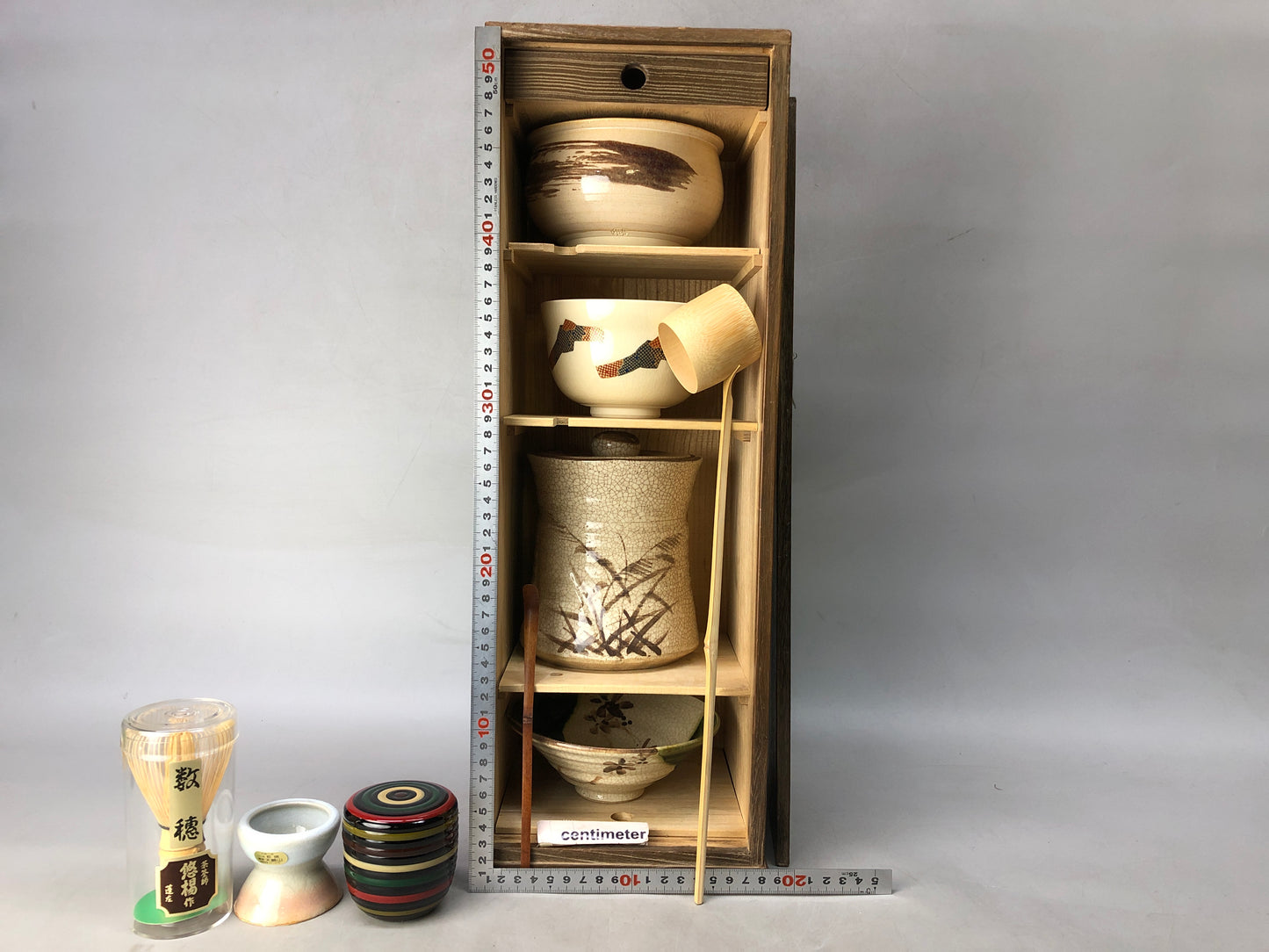 Y8301 CHAWAN Tea ceremony utensils set vertical box Natsume Japan antique