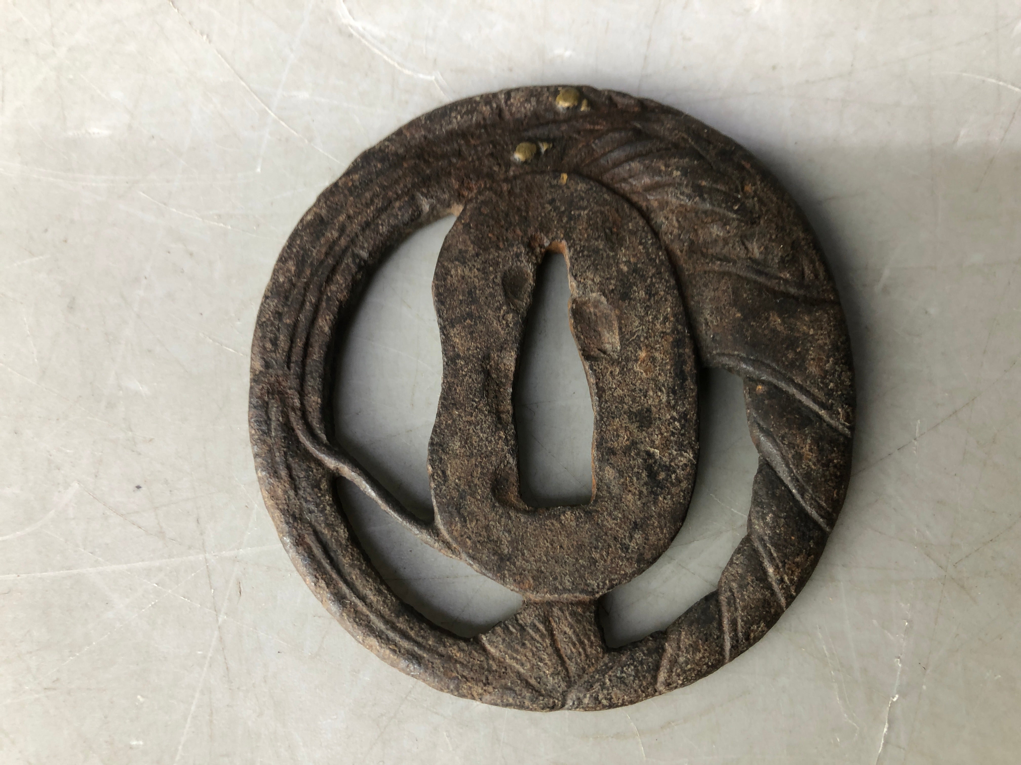 Y8312 TSUBA Iron sword guard Shrimp inlay Japan samurai katana koshira ...