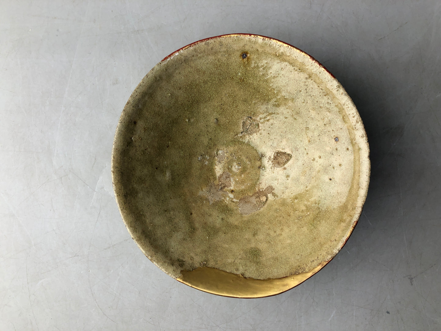 Y8320 CHAWAN Ko-Seto flat bowl kintsugi excavated Japan antique tea ceremony