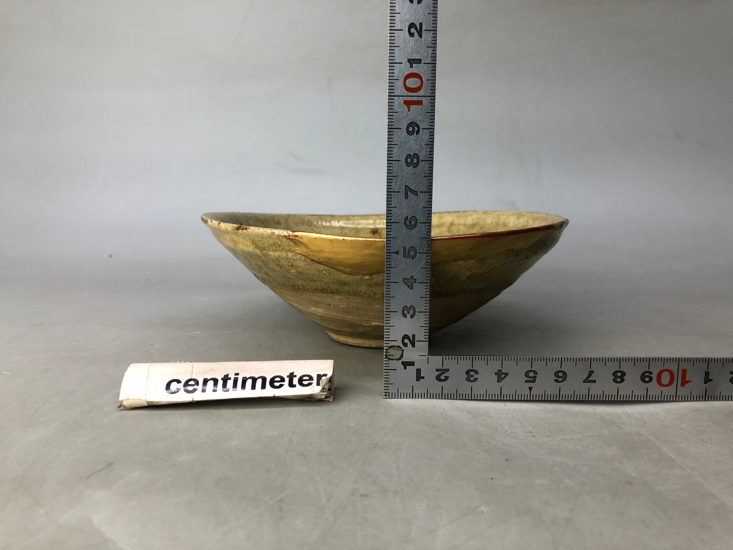 Y8320 CHAWAN Ko-Seto flat bowl kintsugi excavated Japan antique tea ceremony