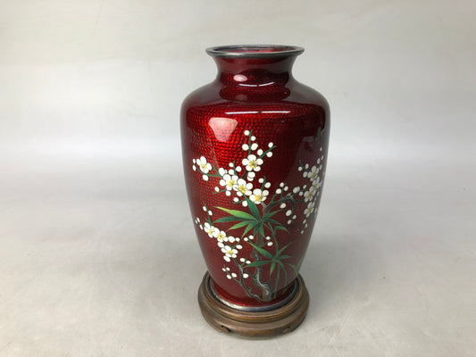 Y8327 FLOWER VASE Cloisonne Red floral pattern Japan ikebana interior decor