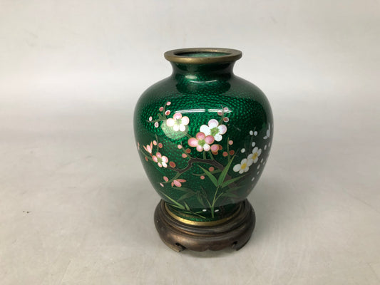 Y8332 FLOWER VASE Cloisonne Green small Japan ikebana floral arrangement decor