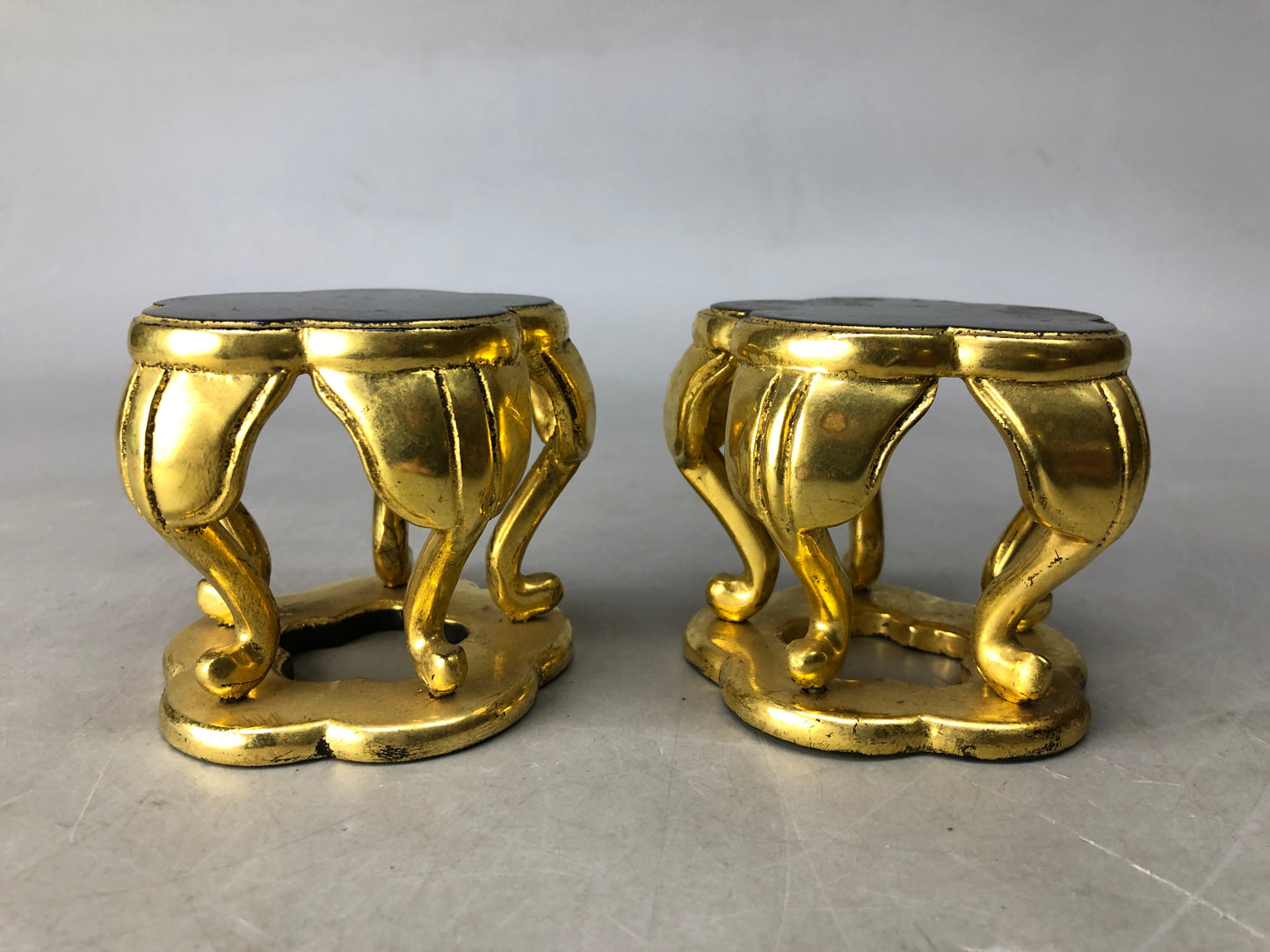 Y8349 Buddhist Altar Equipment small flower stand pair gold paint Japan antique