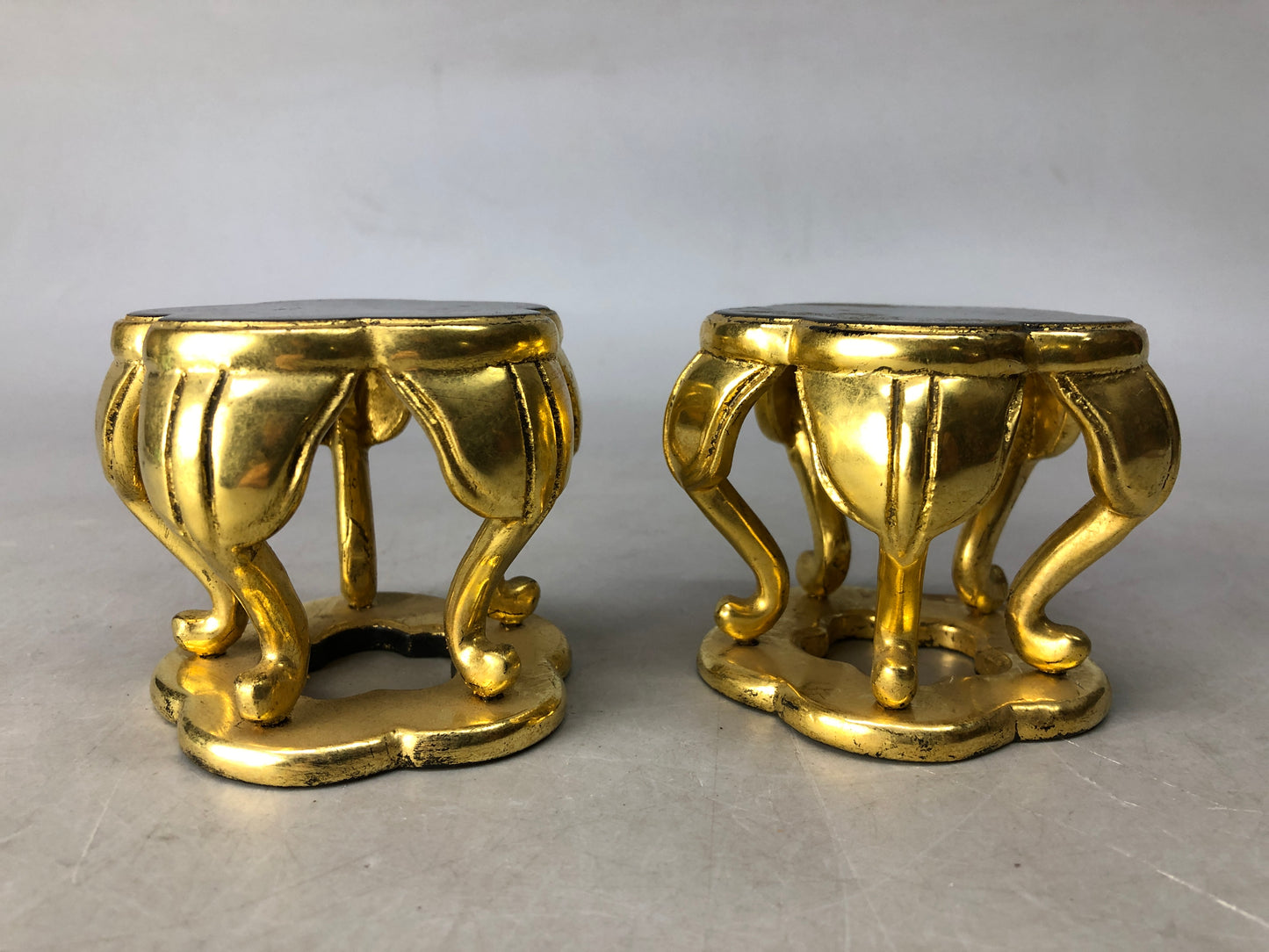 Y8349 Buddhist Altar Equipment small flower stand pair gold paint Japan antique