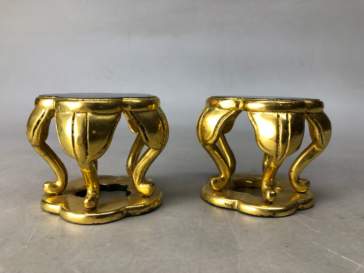 Y8349 Buddhist Altar Equipment small flower stand pair gold paint Japan antique