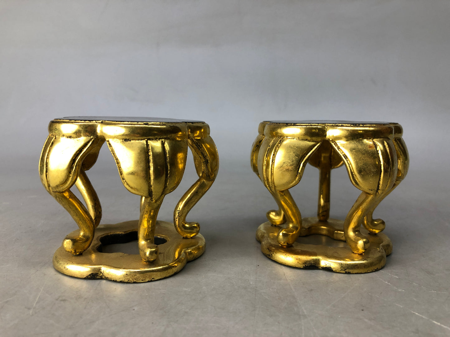 Y8349 Buddhist Altar Equipment small flower stand pair gold paint Japan antique