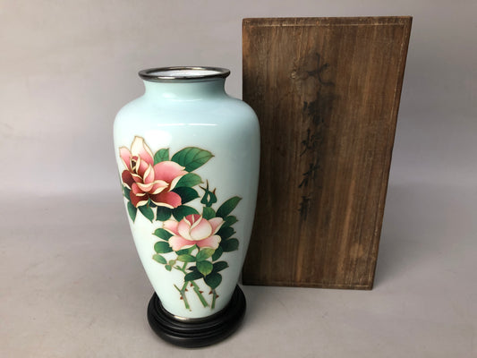 Y8367 FLOWER VASE Cloisonne rose signed box Japan ikebana floral arrangement